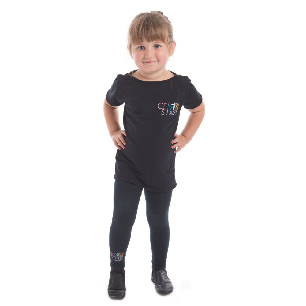 Girls - Black capped-sleeved school logo fitted top