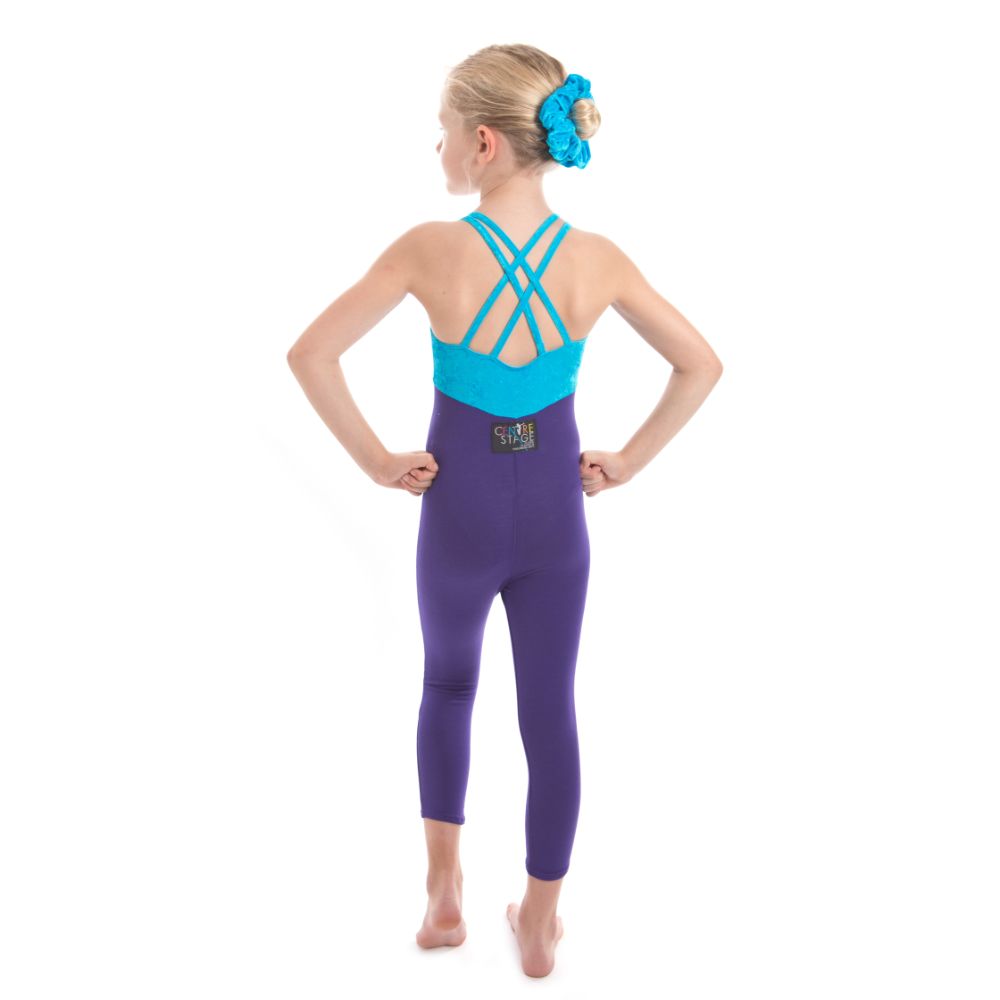 Girls – Kingfisher velour and purple cotton all-in-one