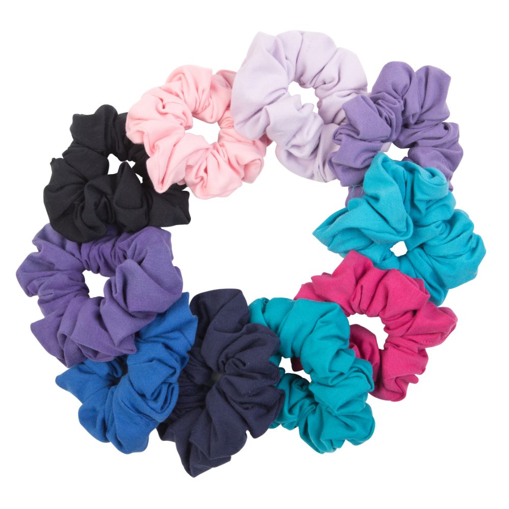 Long hair – in a ballet bun (grips and hair net) with navy scrunchie