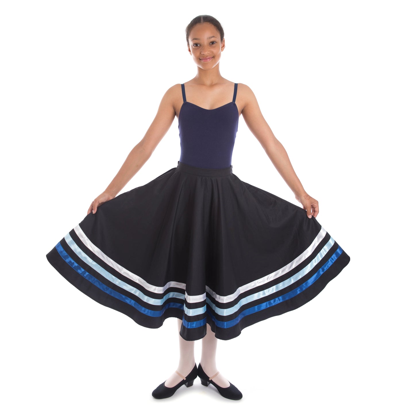 Black character skirt with matching colours (white, pale blue and royal blue)