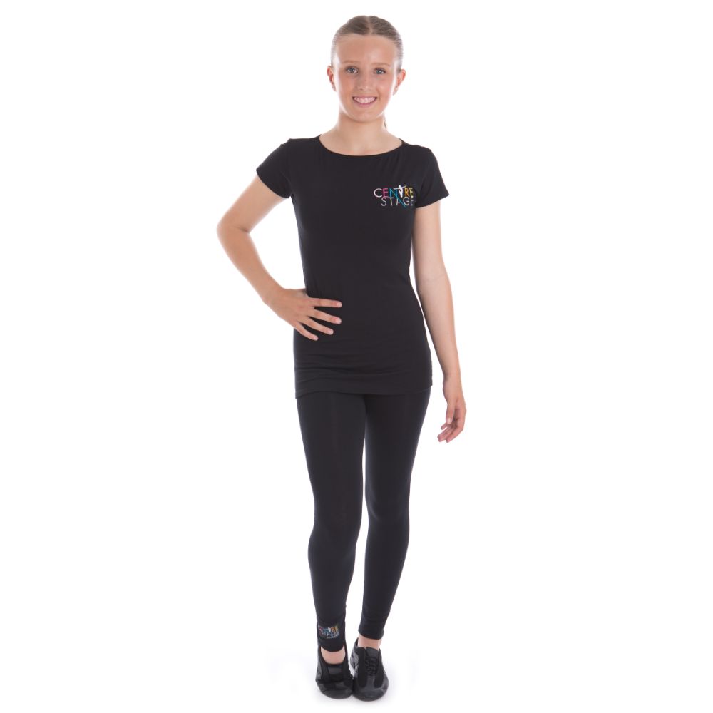 Girls – Black capped-sleeved school logo fitted top
