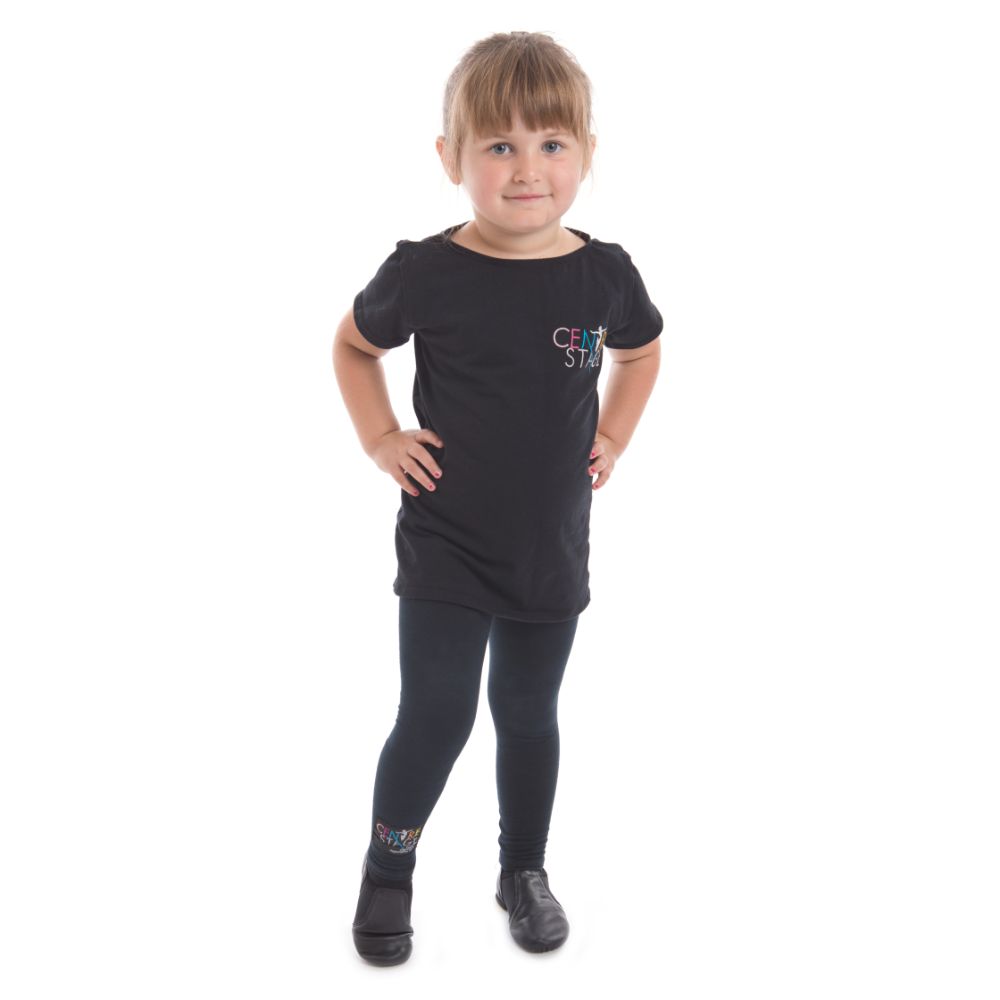 Girls - Black capped-sleeved school logo fitted top