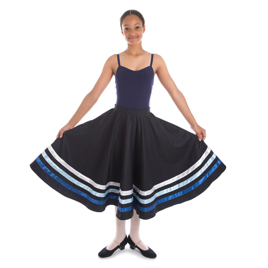 Black character skirt with matching colours (white, pale blue and royal blue)