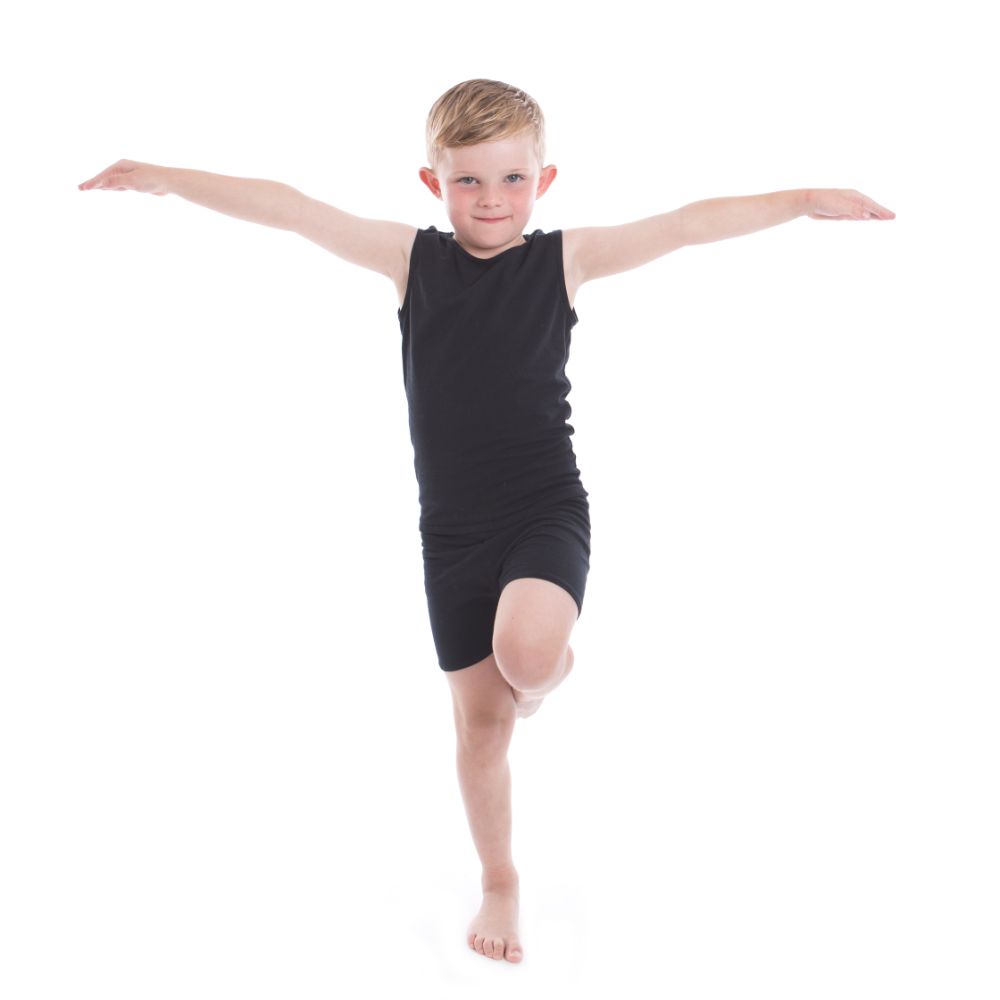 Boys - Black (tight-fitting) shorts and black Centre Stage vest