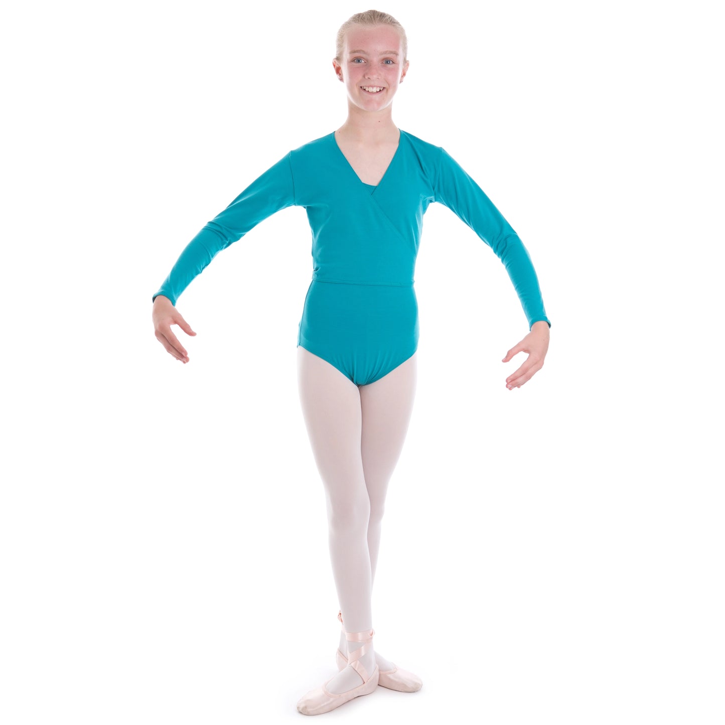 Teal crossover poly cotton lycra cardigan