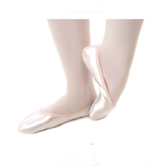 Pink satin full sole ballet shoes with pink elastic